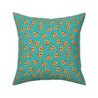 pizza fabric - pepperoni fabric with dripping cheese - turquoise