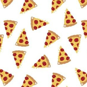 pizza fabric - pepperoni fabric with dripping cheese - white