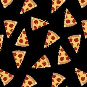 pizza fabric - pepperoni fabric with dripping cheese - black