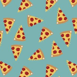 pizza fabric - pepperoni fabric with dripping cheese - blue