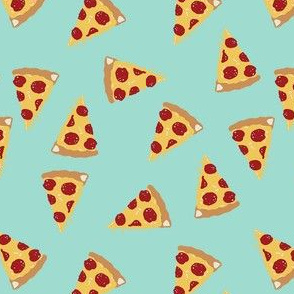 pizza fabric - pepperoni fabric with dripping cheese - mint
