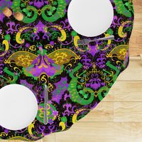 Mardi Gras Dragon Damask - Dragons, Snakes, Butterfly   Fairy in Mardi Gras Colors of Purple, Green, Yellow-  Gold -- 43.35in x 36.06in repeat -- 235dpi (63% of   Full Scale) 