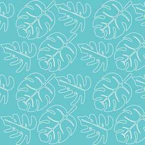 Safari Line Art - Monstera Leaves Teal