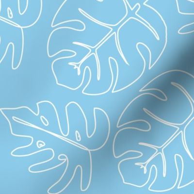 Safari Line Art - Monstera Leaves Blue