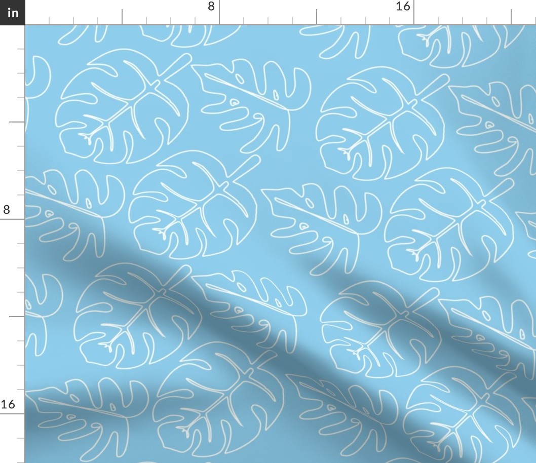 Safari Line Art - Monstera Leaves Blue