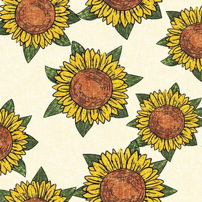 (large scale) sunflowers - summer flowers - linocut - OG  - LAD20