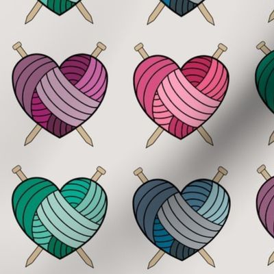 Knitting Hearts - multi colored