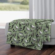 Small scale // Safari geo animal // non directional design sage green background black and white safari animals