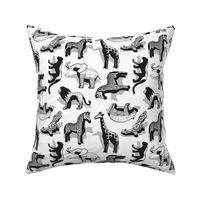 Small scale // Safari geo animal // non directional design white background grey safari animals shadows