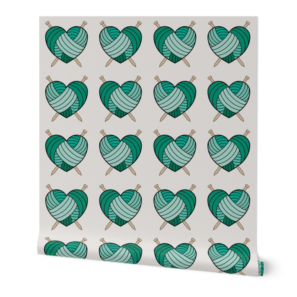 Knitting hearts - green