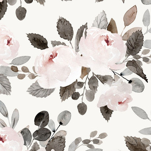 XLarge - Neutral Watercolor Rose Floral on Cream