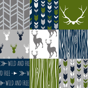 (No little one) patchwork deer - navy, green, grey