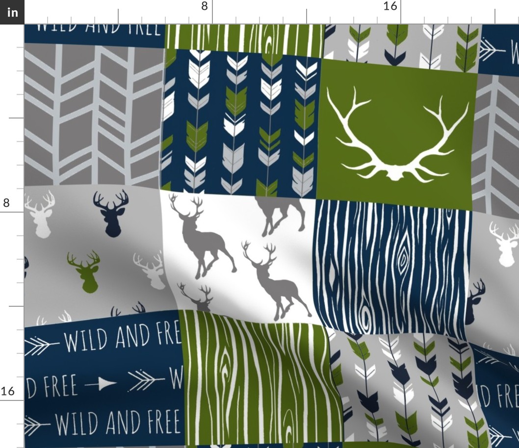 (No little one) patchwork deer - navy, green, grey