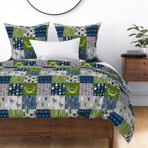 Patchwork Deer - Navy, Green, Grey -