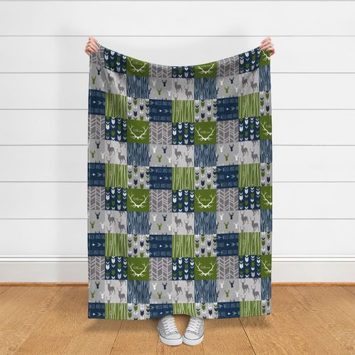 Patchwork Deer - Navy, Green, Grey -