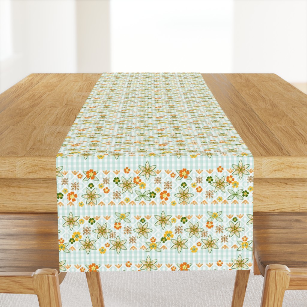 Gingham Floral Embroidery in Citrus Colors