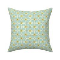 Floral Lattice in Teal, Yellow, White