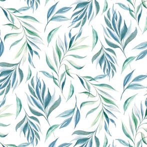 WATERCOLOR BLUE AND GREEN LEAVES