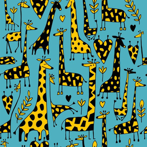 Cute Giraffes Family Art. Childish Style. Hand Drawn Design.