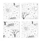 Star Safari hand drawn with big cats tiger, lion, and cheetah in jungle sun and moon night sky, gender neutral baby nursery wallpaper, kids home decor, black and white wallpaper, unisex nursery,  kids home decor,  home decor,