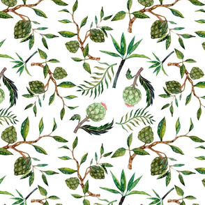 Tropical Green Leaves and Artichoke