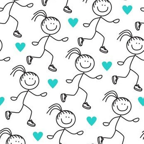 girl runner with teal hearts