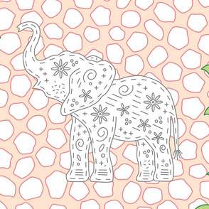 Elephant on Pink with Vine Wallpaper-01