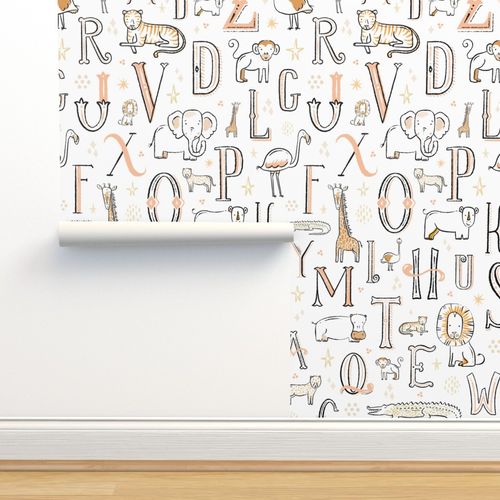 Vintage Safari Line Art Alphabet Nursery Wallpaper | Spoonflower