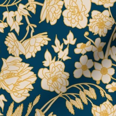 Large Scale Floral in Indigo, Yellow