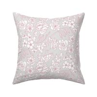 Floral Line Art in Gray, Pink
