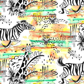 tiger line art safari (large scale) Fabric