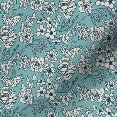 1920s Style Floral in Teal, Indigo