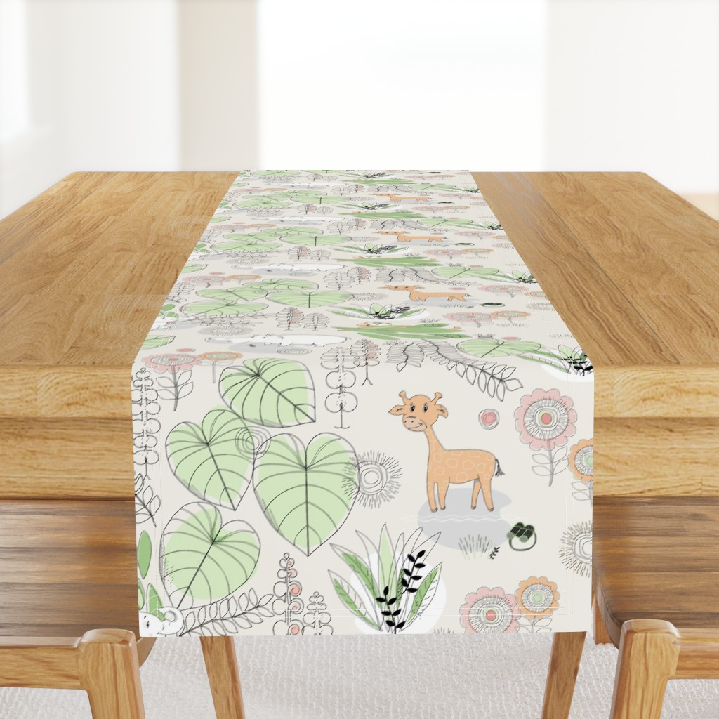 Safari BABY ANIMAL WallPAPER LINE ARTWORK GREEN AND PEACH-01