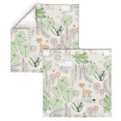 Safari BABY ANIMAL WallPAPER LINE ARTWORK GREEN AND PEACH-01