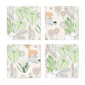 Safari BABY ANIMAL WallPAPER LINE ARTWORK GREEN AND PEACH-01