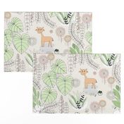 Safari BABY ANIMAL WallPAPER LINE ARTWORK GREEN AND PEACH-01