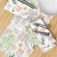 Safari BABY ANIMAL WallPAPER LINE ARTWORK GREEN AND PEACH-01