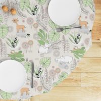 Safari BABY ANIMAL WallPAPER LINE ARTWORK GREEN AND PEACH-01