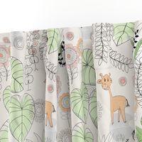 Safari BABY ANIMAL WallPAPER LINE ARTWORK GREEN AND PEACH-01