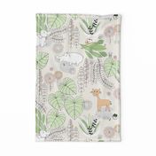 Safari BABY ANIMAL WallPAPER LINE ARTWORK GREEN AND PEACH-01