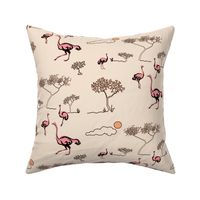 Pink Ostriches  on the Savanna 