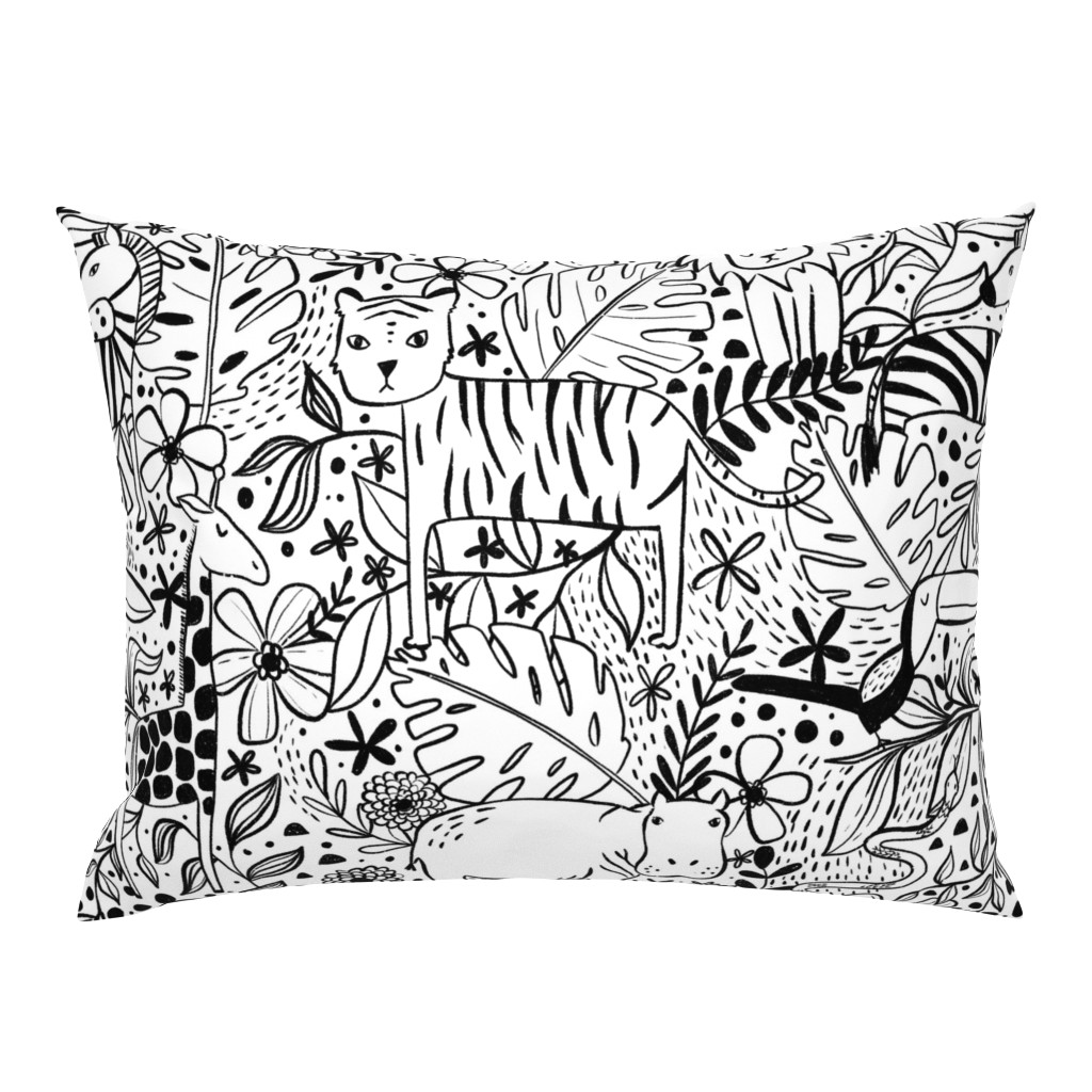 Jungle Hide and Seek - black and white jungle animal line drawings