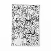 Jungle Hide and Seek - black and white jungle animal line drawings