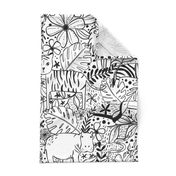 Jungle Hide and Seek - black and white jungle animal line drawings