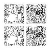 Jungle Hide and Seek - black and white jungle animal line drawings