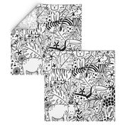 Jungle Hide and Seek - black and white jungle animal line drawings