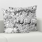 Jungle Hide and Seek - black and white jungle animal line drawings