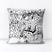 Jungle Hide and Seek - black and white jungle animal line drawings