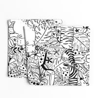 Jungle Hide and Seek - black and white jungle animal line drawings