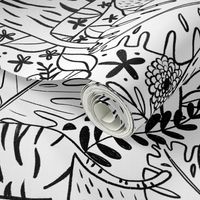 Jungle Hide and Seek - black and white jungle animal line drawings